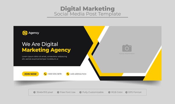 Digital marketing agency facebook cover photo design with abstract shape and web banner template